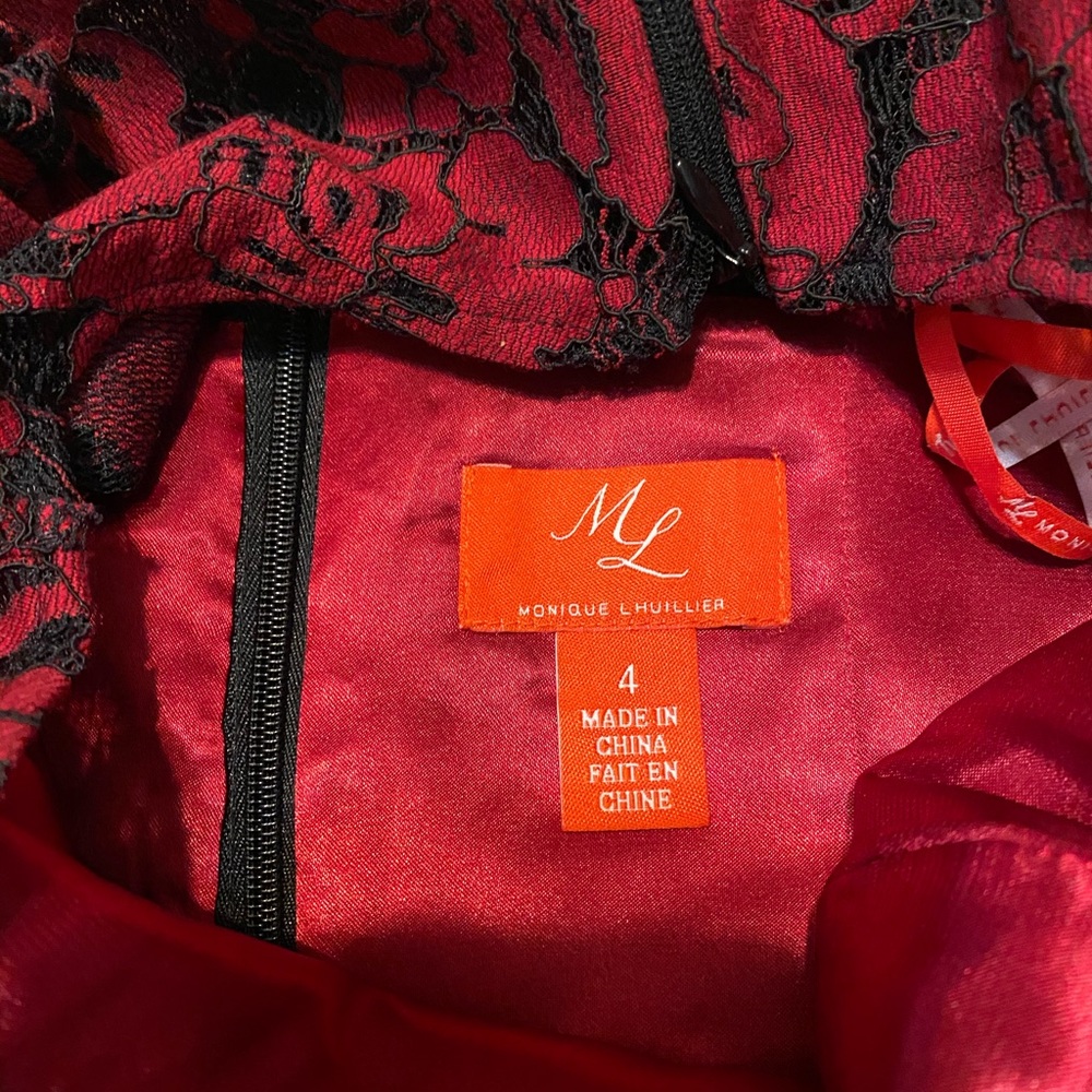 Monique Lhuillier Red/Black Lace Cocktail Dress - Picture 3 of 4